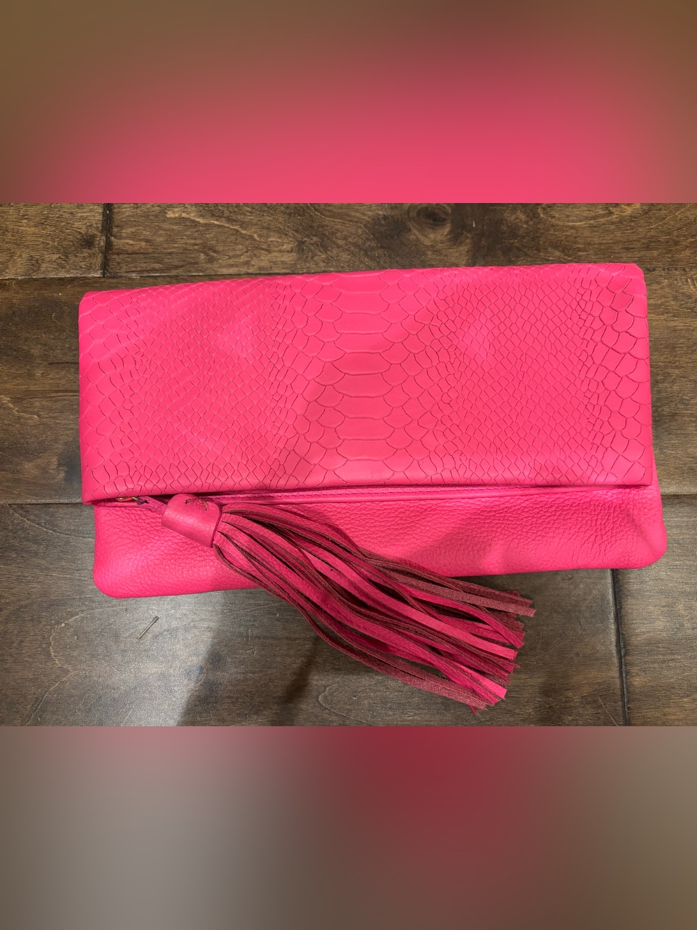 GiGi New York Hot Pink Foldover Clutch with Tassel